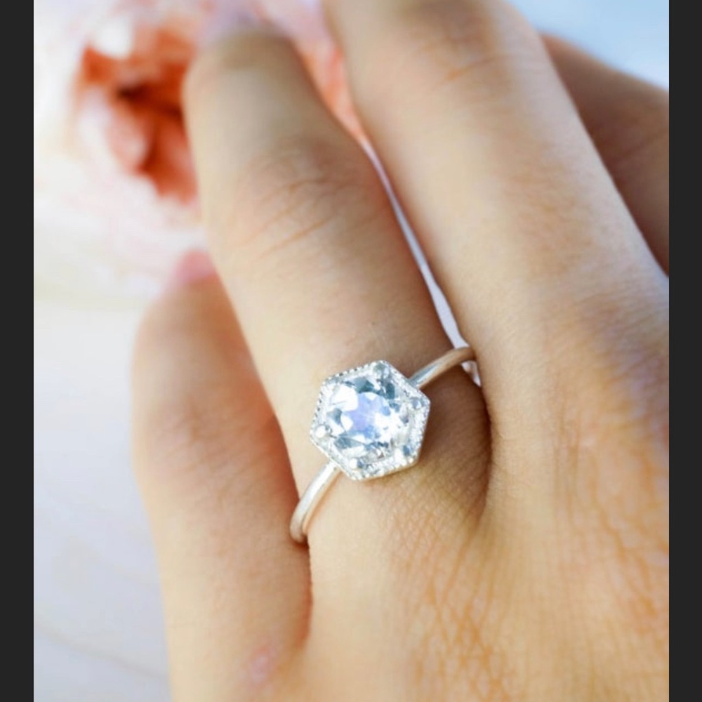 White topaz Hexagonal ring